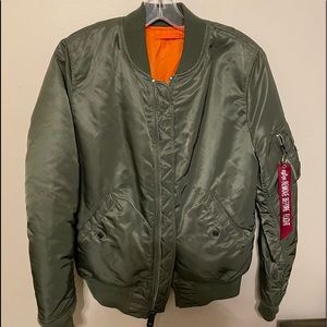 Army green bomber jacket/coat orange interior
